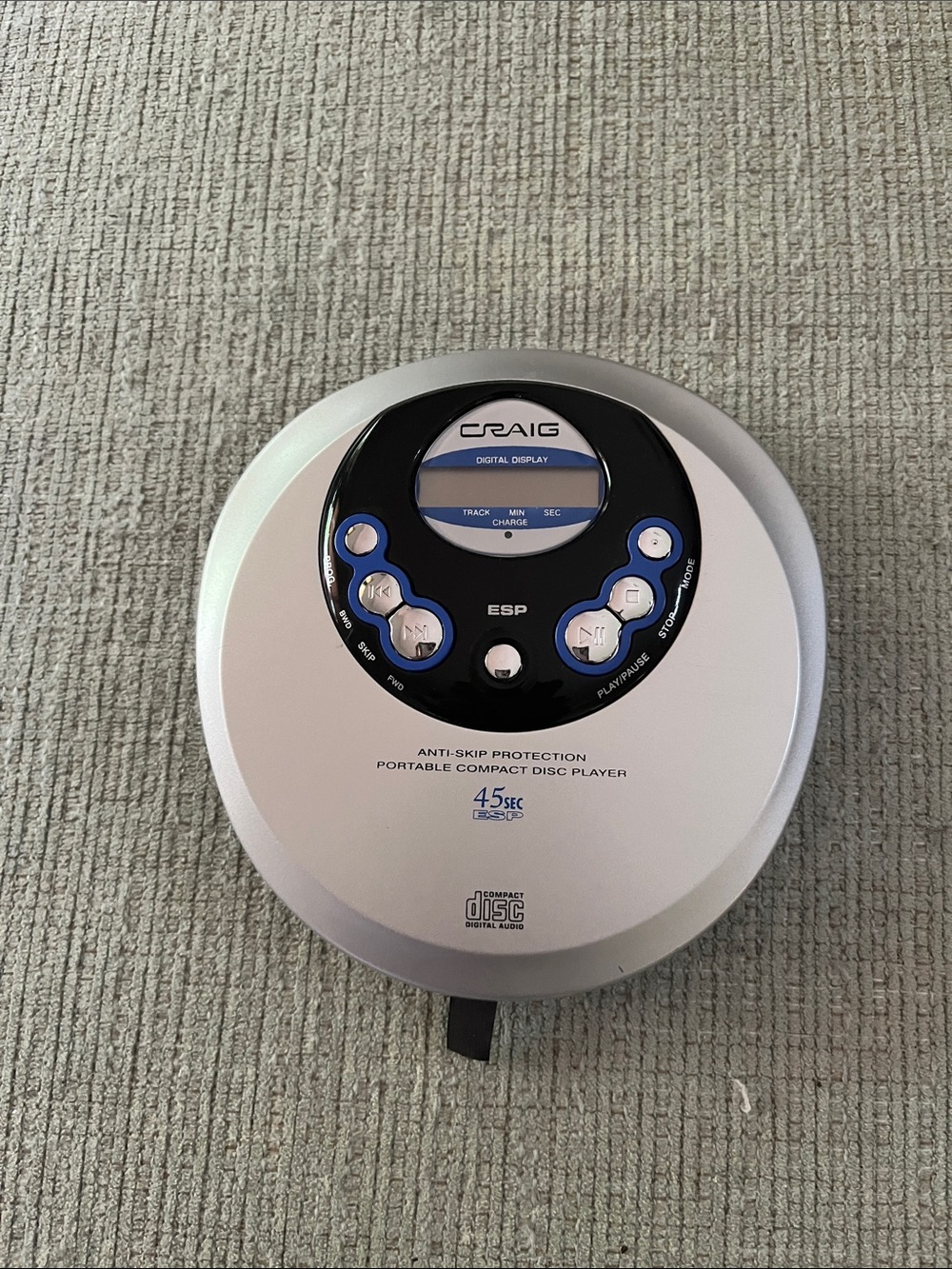 Vintage Silver Portable CD Player with ESP - Silver